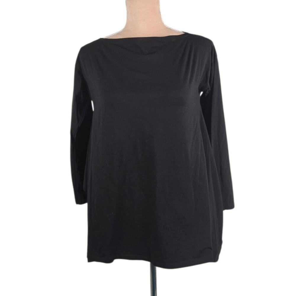 Matthildur Black Jersey Knit Long Sleeve Swing Top Size Small